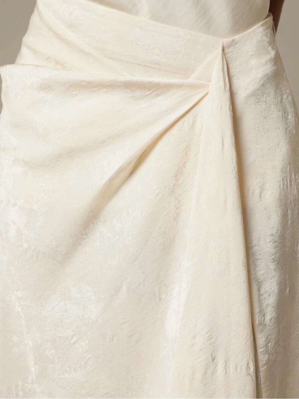 Ivory off white cream textured side slit front Draped midi Maxi Skirt - Picture 4 of 6